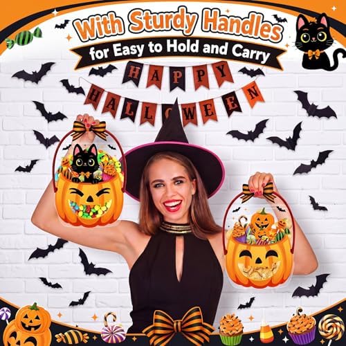 Fuutreo 25 Pcs Halloween Treat Bags with Handles, Black Cat Plastic
