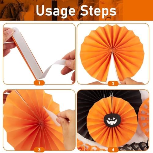 Honeycomb Round Paper Fans, 9Pcs Black Orange Halloween Party Decorations