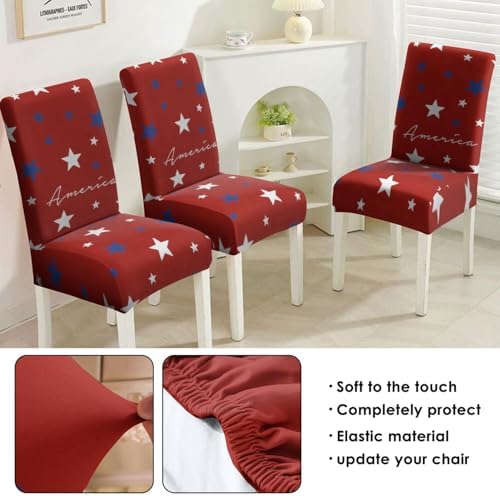 4th of July Chair Covers Set of 4, Independence Day Decorations Stretch Removable Washable Dining Room Red American Flag Patriotic Chair Protector Slipcovers Party Kitchen Home Memorial Day Decor