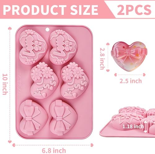 Heart Mold Silicone Soap Molds, 2 Pack Valentine's Day Muffin Brownie Pan for Baking, Jello Candy Mould for Hot Chocolate Bombs Ice Cube Candle Resin