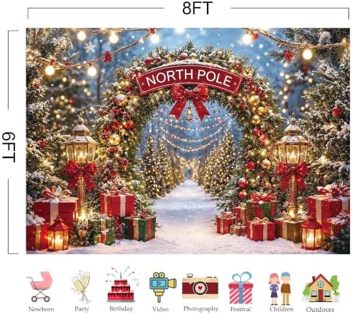 Christmas North Pole Photography Backdrop,Winter Aurora Borealis Snowy Forest Scene Background with Street Lamps,Xmas Party Decor Photo Booth Props(7x5ft)