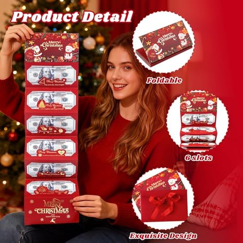 Christmas Money Holders for Cash, Christmas Cash Gift with Envelopes 6 Slots,Surprise Money Envelopes Xmas Gift Card For Men Women Girls Boys for Anniversary Holiday Xmas Party Supplies