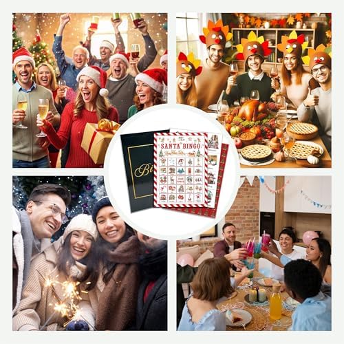 Christmas Party Bingo Game Cards, Santa Bingo Set for Adults Large Group, Winter Holiday Fun Party Games, Xmas Activities Icebreaker Games, for Family Friends, 03