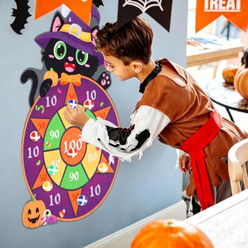 CCINEE Halloween Party Games for Kids, Cute Cat Dart Board Game with Sticky Balls for Adult Halloween Indoor Outdoor Party Games Family Gathering Toss Play Toys Birthday Gifts