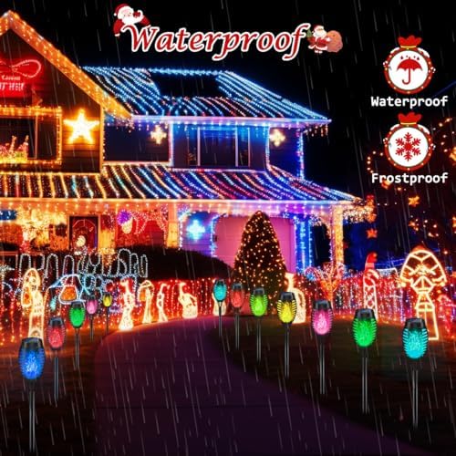 Christmas Decorations Outdoor, Multicolor Flickering Solar Christmas Lights