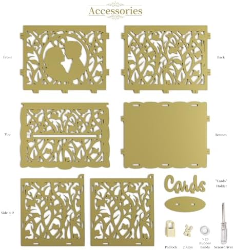 Jolik Wedding Card Box with Sign – Large Rustic Wedding Money Box Holder, DIY Envelop Gift Card Shadow Boxes for Wedding Reception, Anniversary, Graduation, and Birthday Parties (Gold)