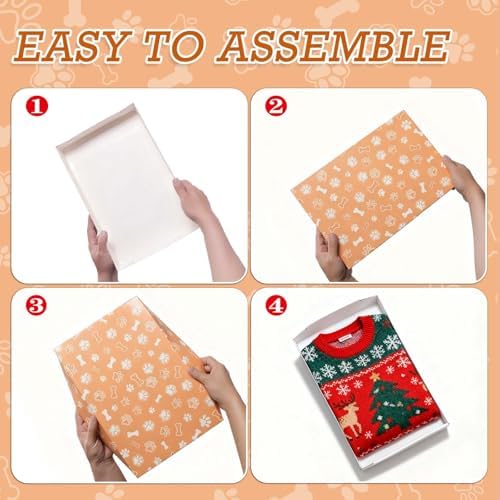 Cayivran 12Pcs Christmas Gift Boxes,14.5 * 9.5 * 2Inch Shirt Box With Lids,2 Designs Orange Blue Puppy elements Clothes Gift Boxes,Apply To Christmas Party Birthday Valentine's Day Graduation season