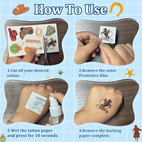 Cowboy Party Temporary Tattoos for Kids Cowboy Theme Party Decorations