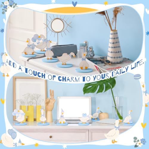 Wesiti 12 Pcs One Silly Goose Birthday Party Decoration Wooden Blue Bow Silly Goose Table Centerpiece Shower Decor Funny Table Decoration Gift for First Birthday Party Favor Desk Tiered Tray