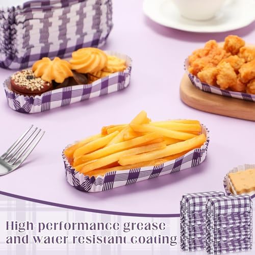 Yinkin 300 Pcs Paper Hot Dog Trays Food Trays 6 Inch,Purple,Checkered