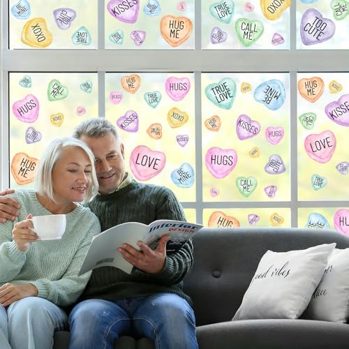 DIYDEC 8 Sheets Valentines Window Clings Double-Sided Pink Purple Blue Valentines Window Stickers Love Heart Window Decals for Home Wedding Anniversary Party Store Glass Holiday Decoration