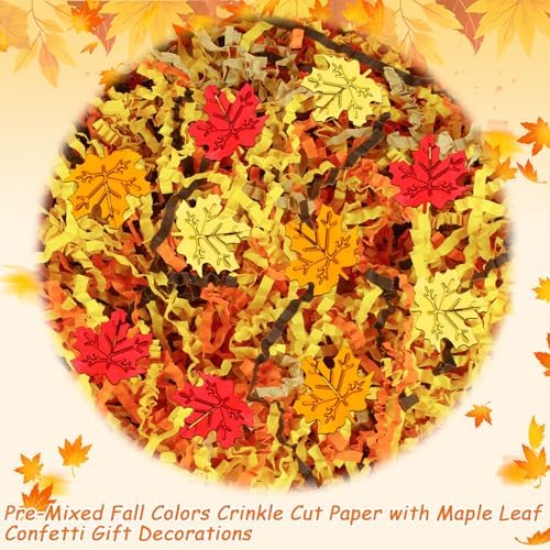 Jansun Fall Crinkle Paper Filler, Basket Stuffers with Maple Leaf Confetti