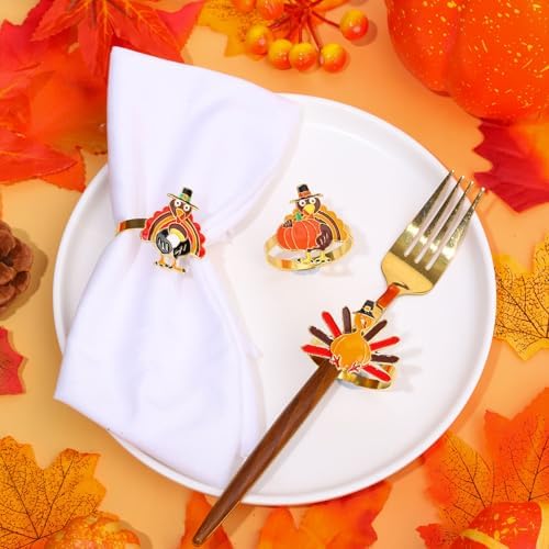 Whaline 6 Pcs Fall Thanksgiving Napkin Rings Metal Turkey Pumpkin Napkin Holders Harvest Party Napkins Buckle for Thanksgiving Autumn Harvest Dinner Party Table Setting Decor