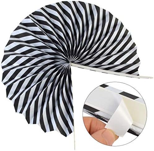 18pcs Party Hanging Paper Fans Set Black White Round Paper Fans Decorative Pattern Folding Fan Halloween Hanging Garlands for Halloween Birthday Wedding Graduation Events Accessories