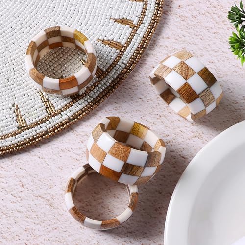 CLEENTABLE Resin & Wood Napkin Rings, Set of 8, White