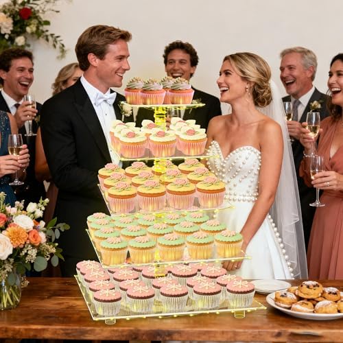 YestBuy 5 Tier Cupcake Stand for 60 Cupcakes with Yellow Lights