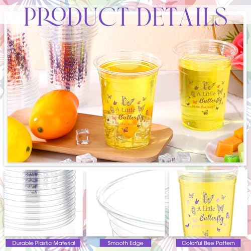 100 Pcs Butterfly Plastic Cups 16 oz Disposable Clear Plastic Cups