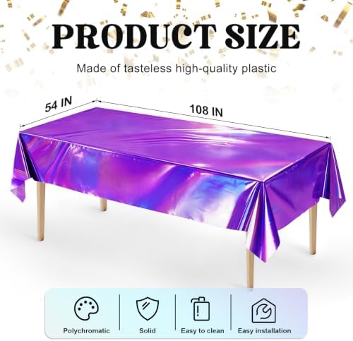 8 Pack Purple Solid Laser Plastic Tablecloth 54" x 108" Disposable Table Cloths for 6 to 8 Foot Tables Rectangle Table Cover for Parties (Purple Solid Laser, Rectangle)