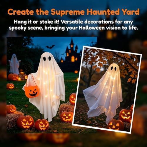 Solar Ghost Halloween Lights 2Pack Hanging Stake Yard Decor