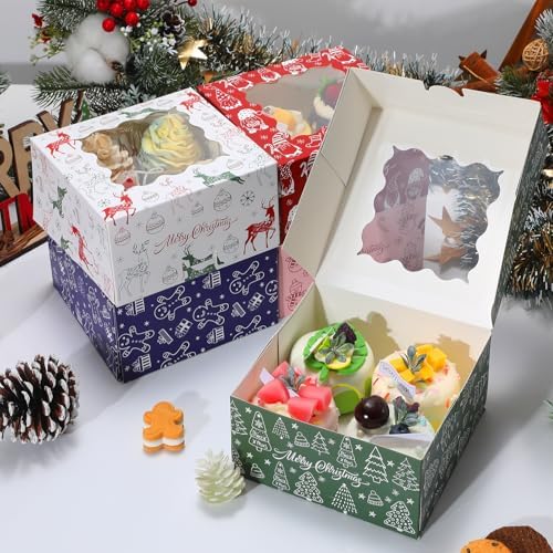 COTOPHER 30Pcs Christmas Cookie Boxes for Gift Giving, 6x6x3 in Bakery Box
