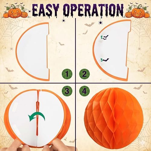 17 Pcs Halloween Party Decorations Indoor, Purple Orange Black Happy Halloween Banner Tissue Pom Poms Hanging Swirls, Spooky Cute Room Ceiling Wall Decor Supplies