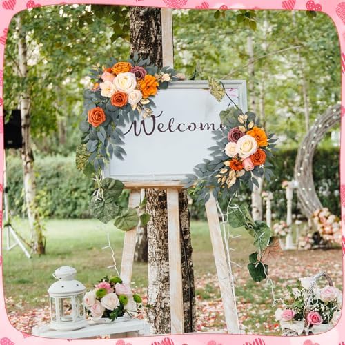 Wedding Arch Flowers Fall 2 Pcs, Fabric Floral Swag for Ceremony