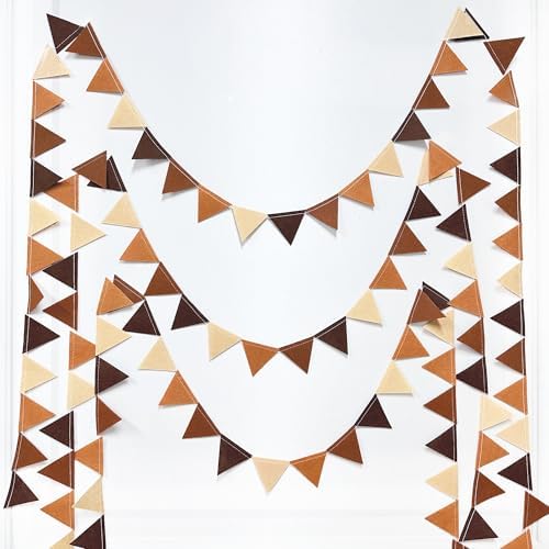 Brown Party Decorations Ombre Brown Felt Hanging Triangle Mini Bunting Pennant Banner Flag for Birthday Wedding Shower Neutral Boho Woodland Safari Western Party Decor Supplies