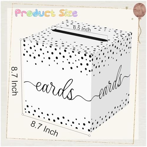 QISOLIY White Card Box for Party With Black Dots, 8.7" Gift Card Holder and Money Box for Wedding, Baby Shower, Birthday, Graduation, Retirement, Anniversary Decorations