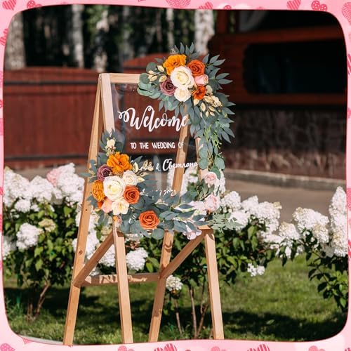 Wedding Arch Flowers Fall 2 Pcs, Fabric Floral Swag for Ceremony