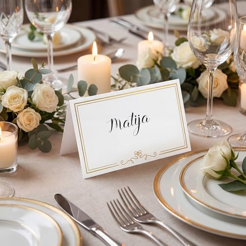 150Pcs Place Cards for Table Setting Wedding Cards with Gold Foil Border