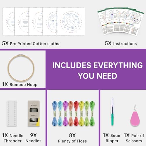 CYANFOUR 5 Stage Embroidery Kit Easy to Learn from Video & Guidance