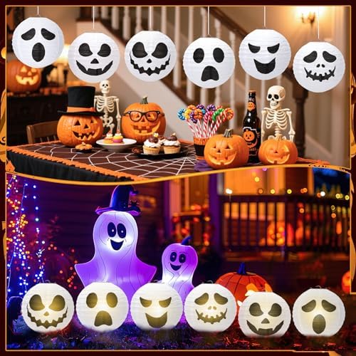 DECYOOL 12PCS Halloween Paper Lanterns, Hanging White Ghost Ornaments