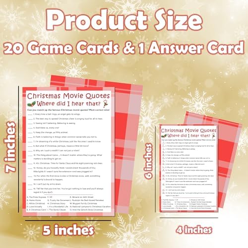 Christmas Movie Quotes Game Card - 20 Game Cards With 1 Answer Card -Film Theme Xmas Party Funny Activity for Family, Adults & Teens - Holiday Christmas Party Supplies & Decoration(Red Plaid)-A01