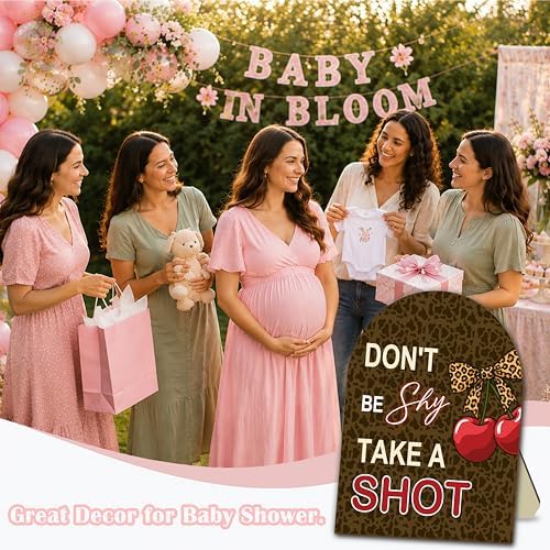 Cherry Take a Shot Wooden Sign, Cheetah Party Table Sign with Stand, 8x10