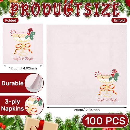 Chiisong 100 Pcs Cocktail Napkins Christmas Cheers Pink Gold Stamping