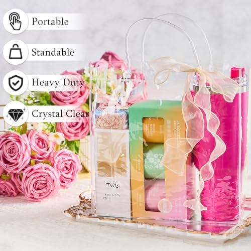 Ohuimrt 30 Pack 11" x 3.94" x 11" Clear Plastic Gift Bags with Handles