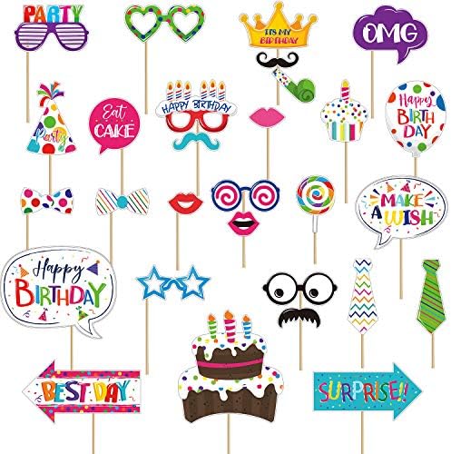 Frienda 29 Pcs Birthday Photo Booth Props for Kids, Colorful Party