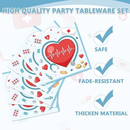 EUOYUFO 96Pcs Happy CNA Week Paper Plates Napkins Forks CNA Week Party Tableware for National Caregivers Day Appreciation We Love Our CNAS Theme Supplies Serve 24 Guests