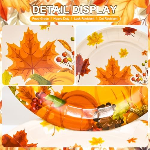 96 Pieces Thanksgiving Pumpkin Tableware Set – Disposable Fall Harvest Paper Plates and Napkins for Thanksgiving Dinner, Friendsgiving, Autumn Harvest Party and Fall Gatherings – Serves 24