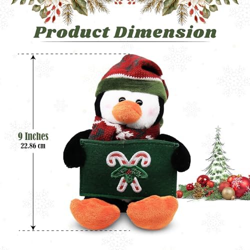 Glittering Xmas Gift Card Holder Stuffed Animal – Festive Holiday Plush Toy Card Holder Design for Holidays & Christmas Celebration 9 inch (Penguin)