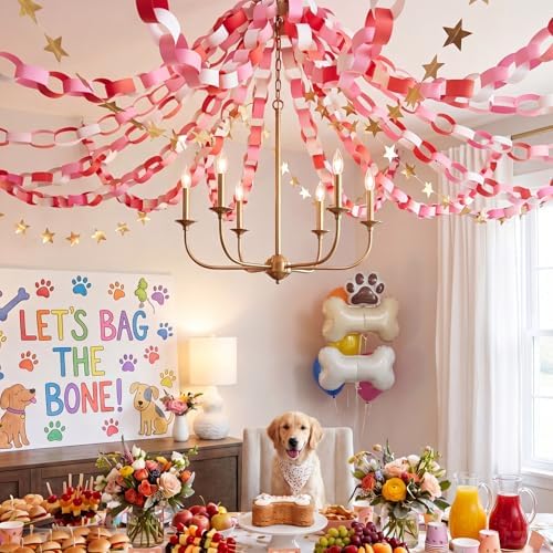 Lincia 600 Sheet Paper Chain Garland Strips, Pink Gradient