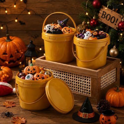 Funnymoom 20 Pack 48 oz Gold Buckets with Lids and Handles
