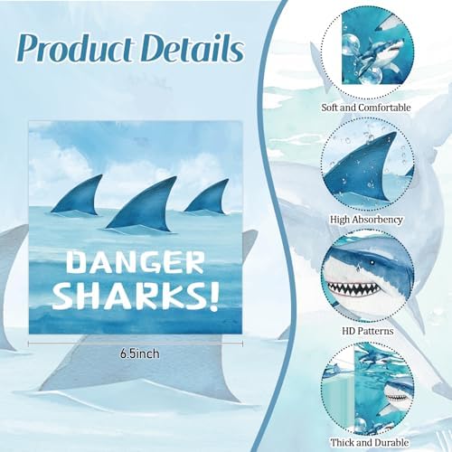 50 Pcs Shark Paper Napkins 6.5 x 6.5 Inches, Ocean Shark Theme Disposable Luncheon Dinner Party Napkins Cocktail Napkin for Under The Sea Party Decorations (Shark)
