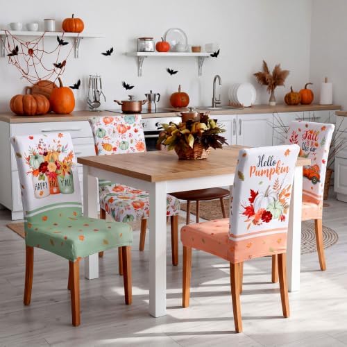Mindsoft 6 Pcs Fall Pumpkin Style Chair Covers Autumn Dining Slipcovers