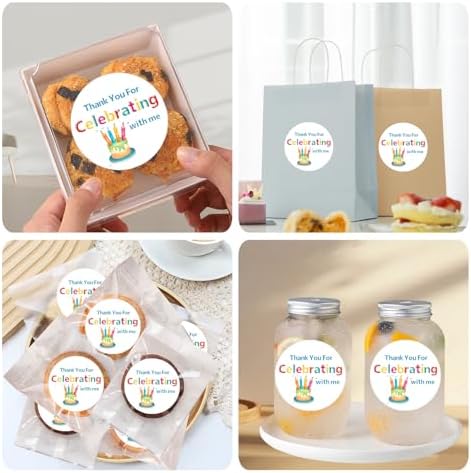 120 Pcs Thank You Stickers, 2 Inch Thank You for Celebrating with Me Stickers, Party Favors Labels for Birthday, Anniversaries, Envelope Seals (Cake)
