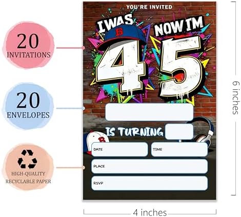4x6 I Was 4 Now I'm 5" Urban 5th Birthday Invitation Set (20 Cards + 20 Envelopes) – Street Style Sports Themed Party Invites.(167)