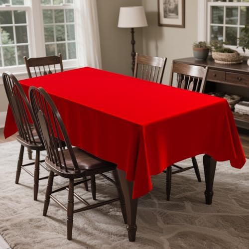 4 Pack Plastic Tablecloth 54" x 108"Disposable Red Tablecloth Rectangle Plastic Table Cover for 6 to 8 Foot Tables Indoor or Outdoor Parties Birthdays Weddings Christmas
