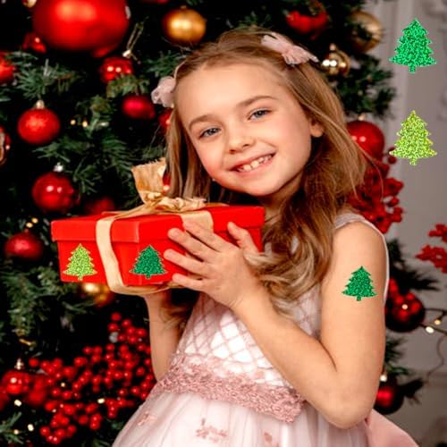 500Pcs Christmas Tree Stickers Roll 1.2in Laser Green Pine Tree Seal Stickers Xmas Waterproof Self-Adhesive Decals for Envelope Journal Decor Gifts Decor