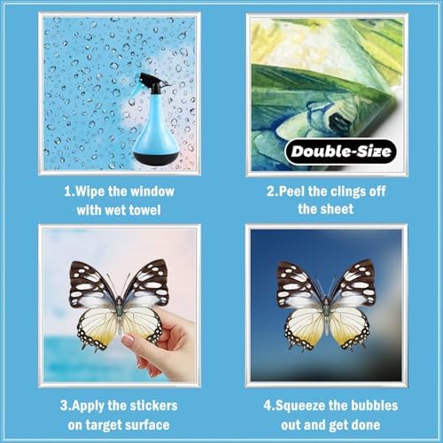 6 Sheets 67Pcs Summer Flower Butterfly Static Window Clings Reusable Double Sided Floral Window Decals for Glass Windows Doors Spring Home Decor for Kids Room Living Room Kitchen