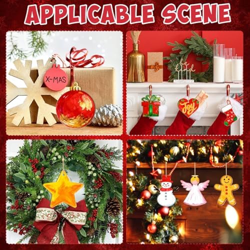 36PCS Wooden Christmas Ornaments to Paint, 12 Styles DIY Blank Unfinished Wood Reindeer Santa Claus Christmas Tree Ball Snowman Snowflake Angel Cutouts Ornament for Crafts Winter Hanging Decorations